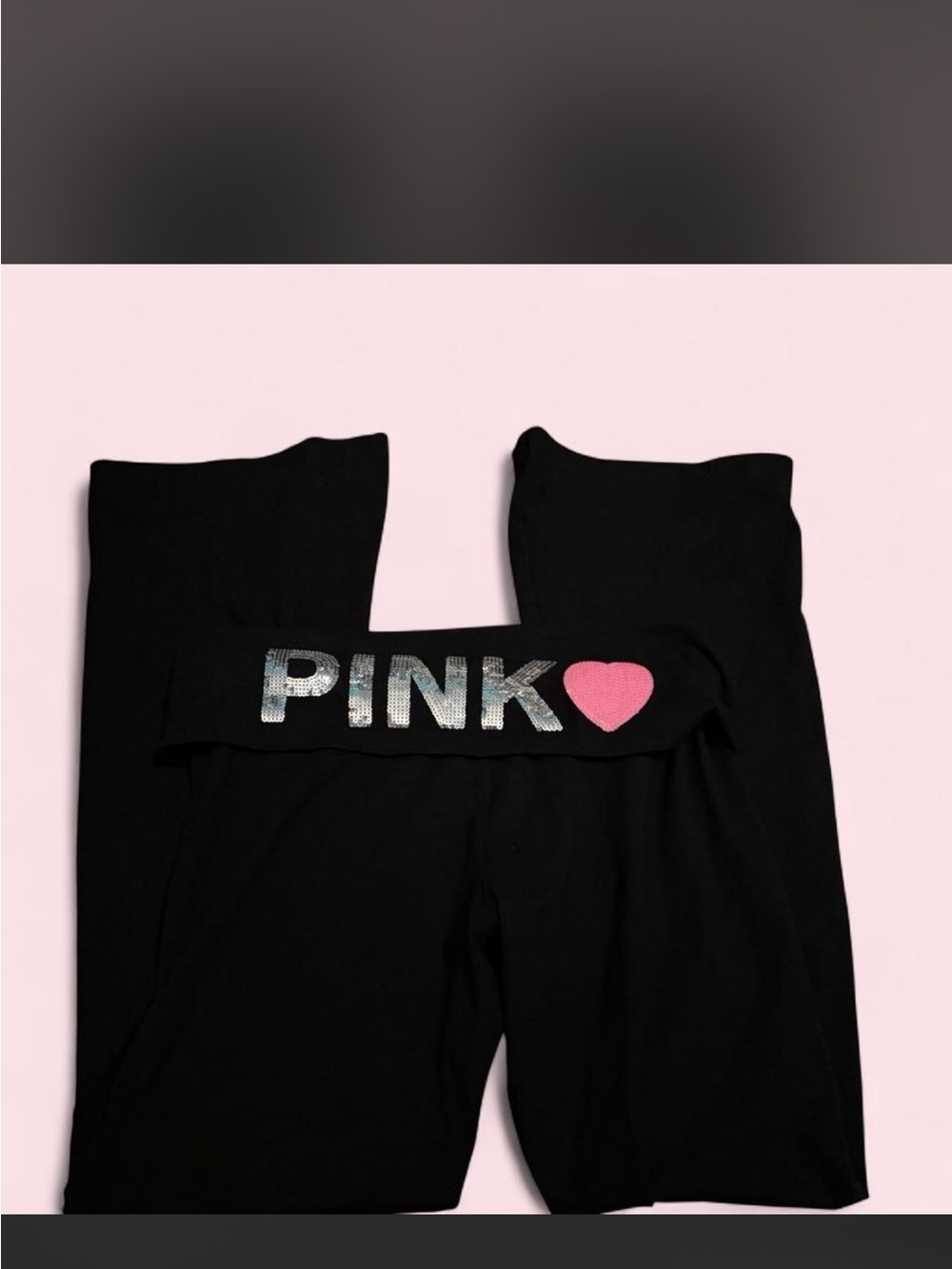 Y2K Victoria’s Secret Pink Originals Fold-over Sparkle Flare Leggings w/ Heart